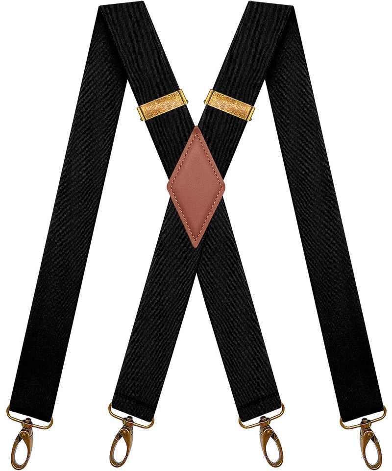 AYOSUSH Vintage Suspenders for Men Heavy Duty 4 Snap Hooks for Belt Loops Adjustable X Back (Black 4, One Size) - Image 1